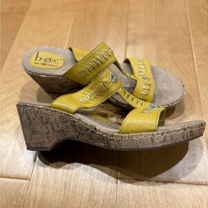 B.o.c. Born concept Naomi cork wedge leather sandals yellow sz 11